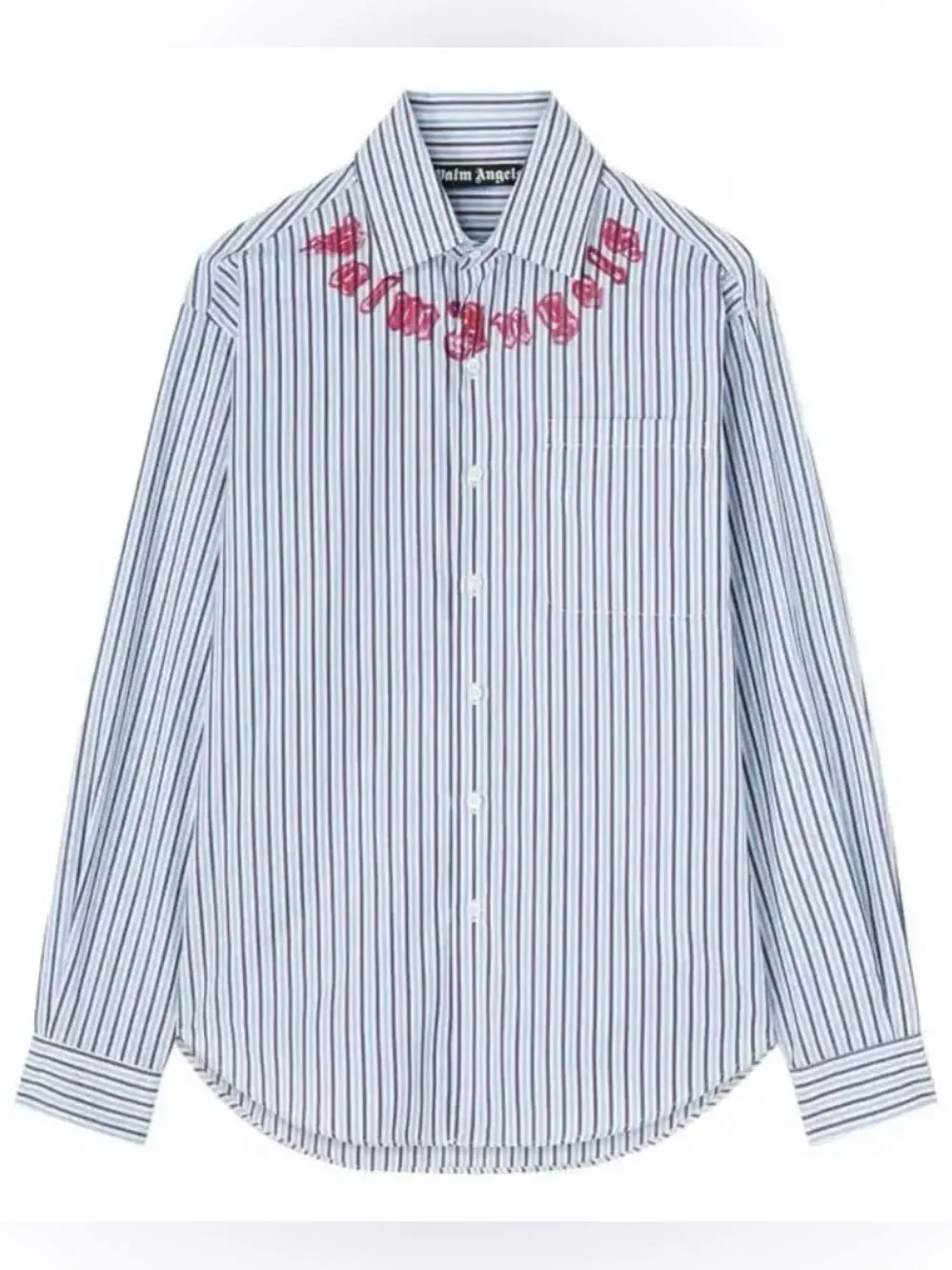 NWTs Palm Angels Logo Print Cotton Button Down Pinstriped Shirt Size 50 | US L